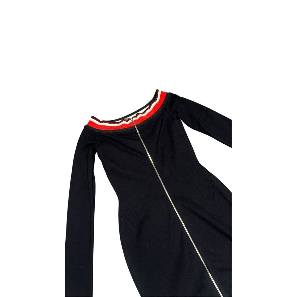 🔥NWOT MUGLER PARIS Black Off Shoulder Body Con Mini Dress Striped Trim Zipper S - Picture 6 of 8